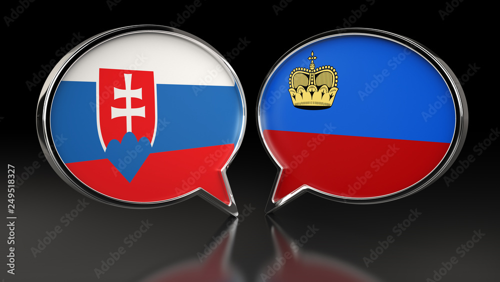 Slovakia and Liechtenstein flags with Speech Bubbles. 3D illustration Slovakia and Liechtenstein flags with Speech Bubbles. 3D illustration