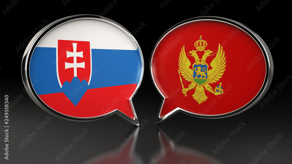 Slovakia and Montenegro flags with Speech Bubbles. 3D illustration Slovakia and Montenegro flags with Speech Bubbles. 3D illustration