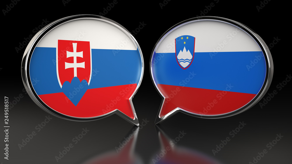 Slovakia and Slovenia flags with Speech Bubbles. 3D illustration Slovakia and Slovenia flags with Speech Bubbles. 3D illustration