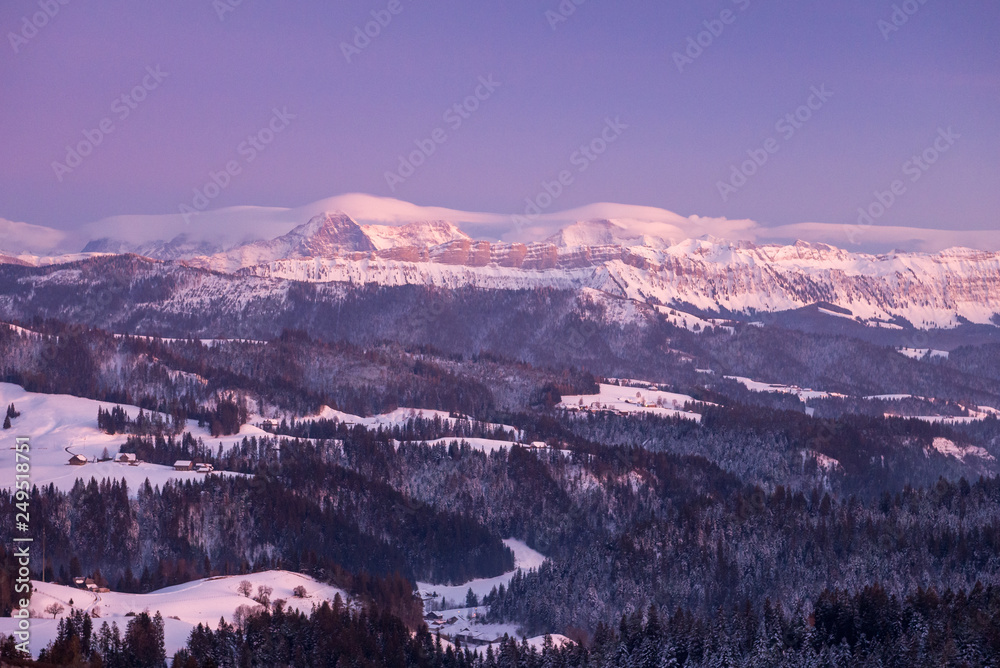 winter sunset in the Bernese Alps