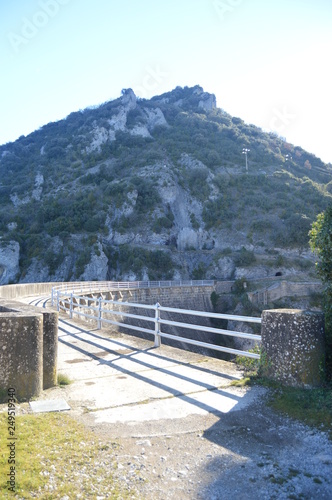 Wonderful Dam At The De La Peña Reservoir In Santa Maria Village. Travel, Landscapes, Nature, Architecture. December 28, 2014. Santa Maria, Huesca, Aragon. Spain.