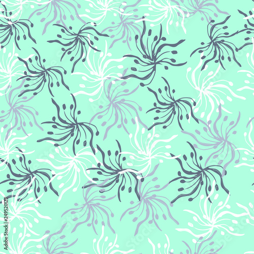 Floral light green background of stylized contour colors. Endless textures for romantic design