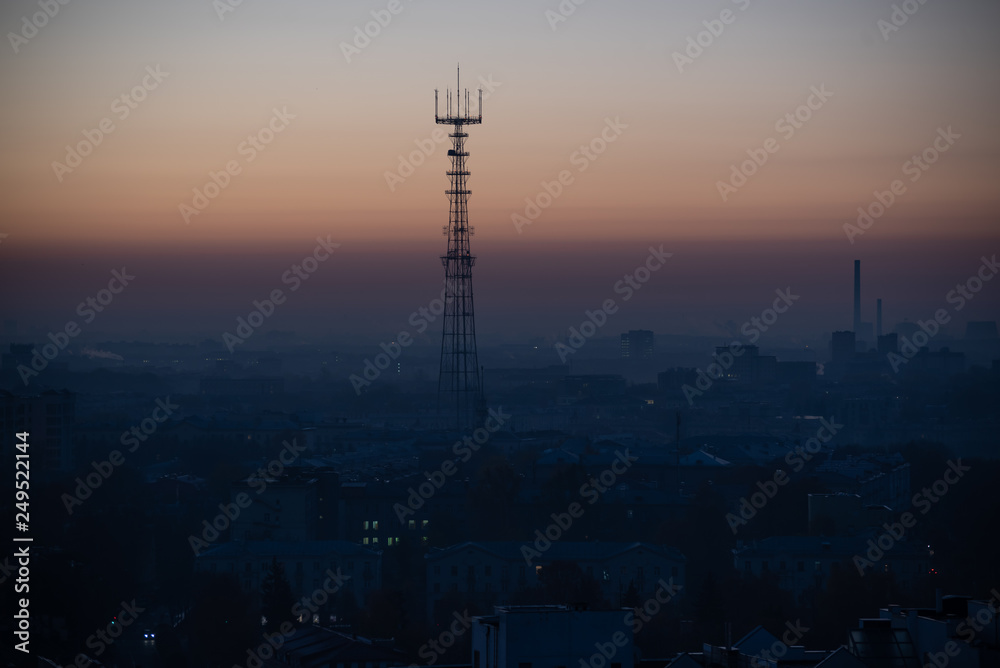 Fototapeta premium TV tower at sunrise. Minsk, Belarus