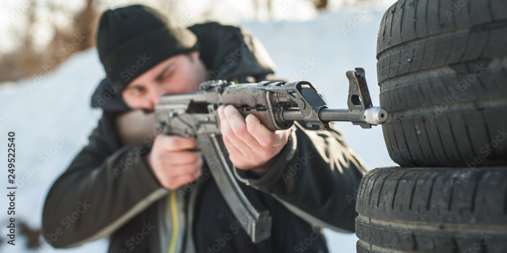 Rifle tactical shooting training behind and around cover or barricade Rifle tactical shooting training behind and around cover or barricade