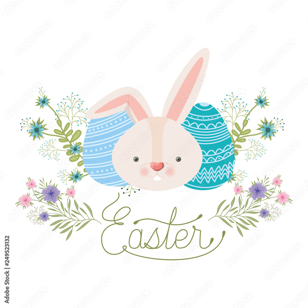 easter label with eggs and flowers icon