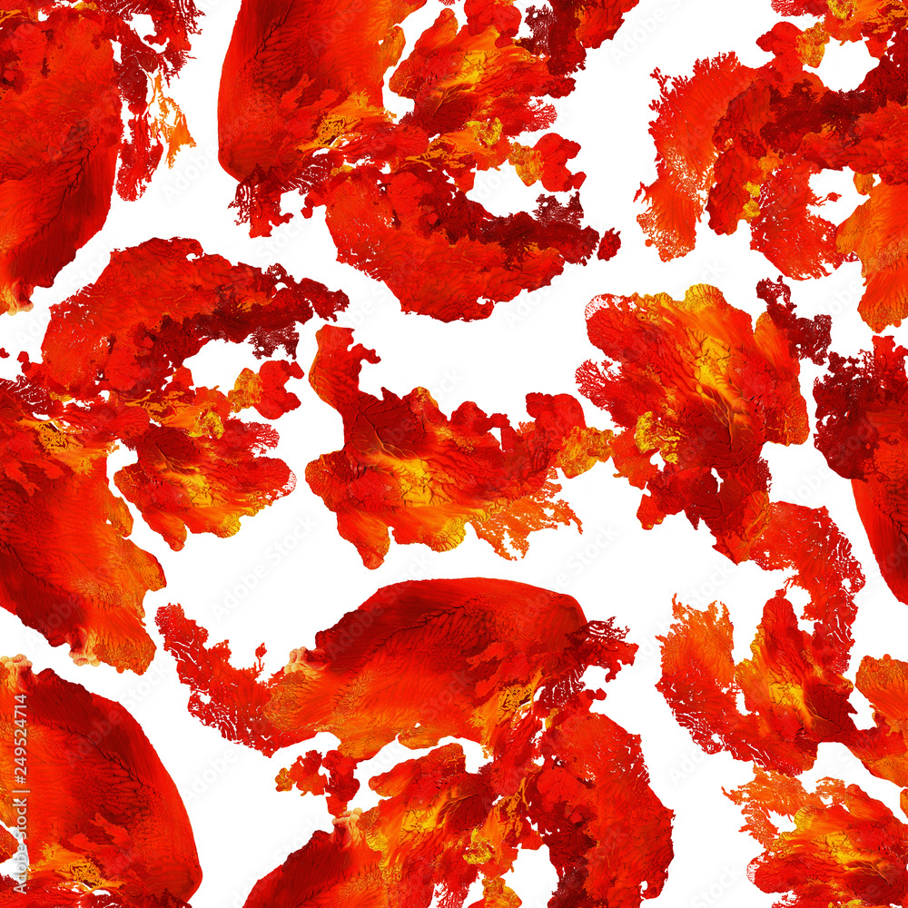 Abstract acrylic hand painted seamless pattern. Colorful texture made with stylized stains of yellow, orange, red paint. Illustration for background, wallpaper, greeting/invitation card design.