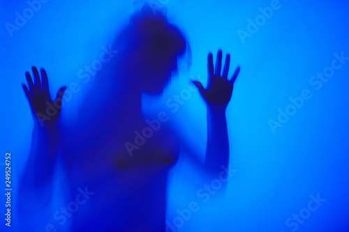 Woman hostage blurred abuse victim concept