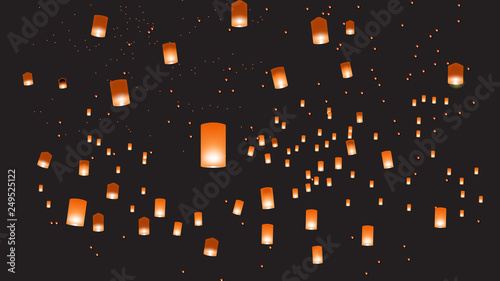 Vector illustration of chinese lanterns in the dark sky