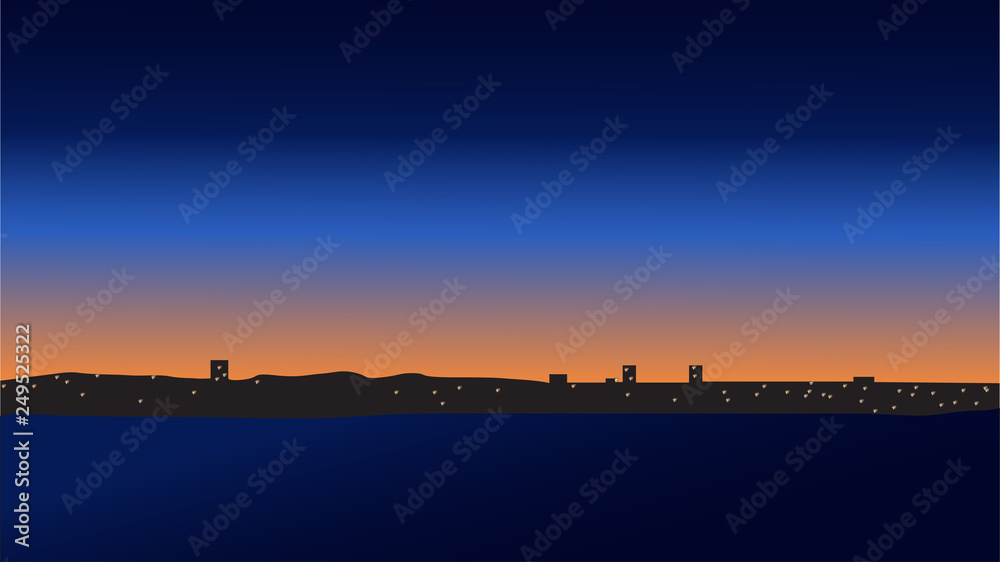 Vector ilustration with sea lanscape at sunset