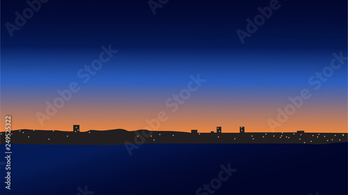 Vector ilustration with sea lanscape at sunset