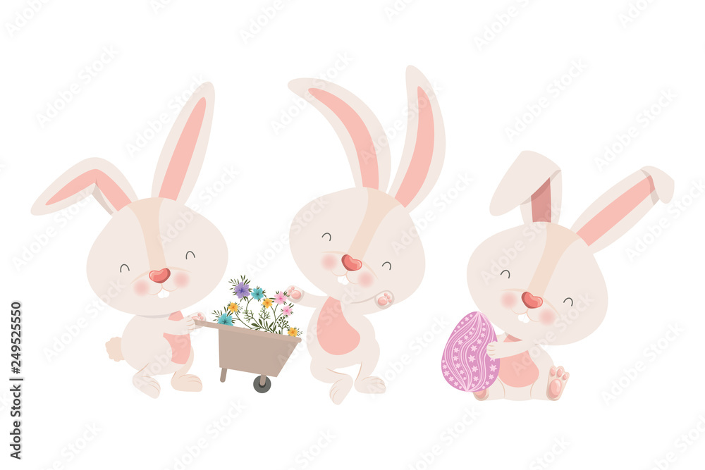 rabbits with wheelbarrow and easter egg icon rabbits with wheelbarrow and easter egg icon
