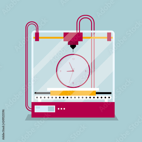 3D printing clock model, concept of rapid prototyping.