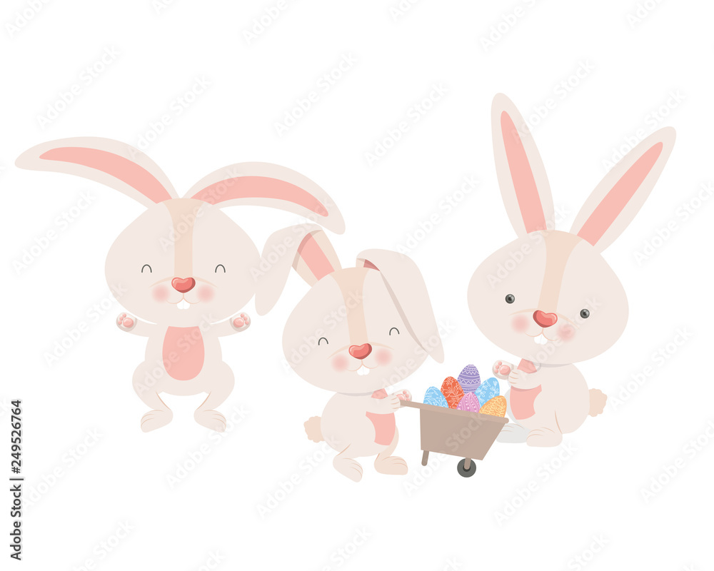 rabbits with wheelbarrow and easter egg icon rabbits with wheelbarrow and easter egg icon