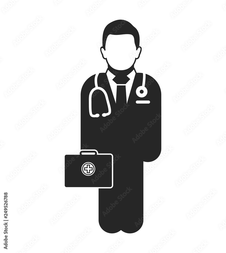 Doctor on duty Icon. Male symbol with medicine bag on hand. Editable Vector EPS Symbol Illustration. Doctor on duty Icon. Male symbol with medicine bag on hand. Editable Vector EPS Symbol Illustration.