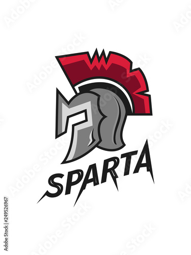 Helmet logo or icon spartan warrior armor in cartoon comic style vector illustration