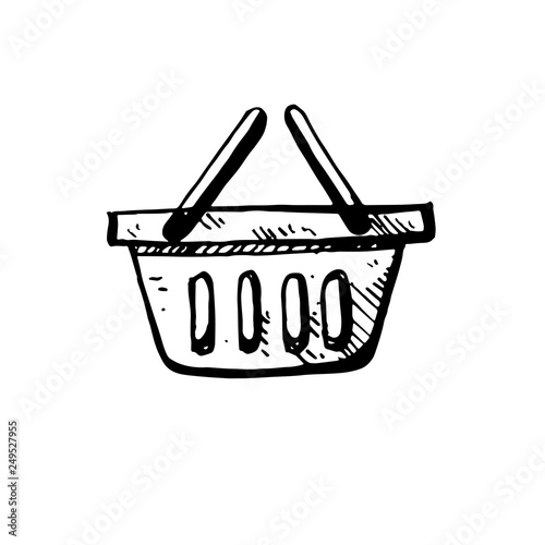 Icon black Hand drawn Simple outline shopping basket Symbol. vector Illustrator. on white background