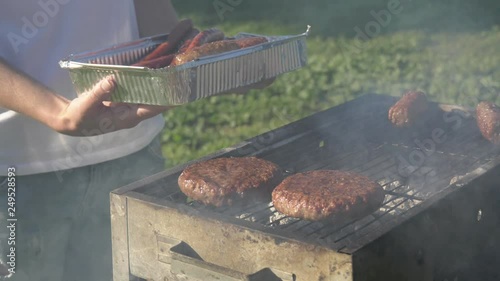 Take off from grill ready sausages and kebabs