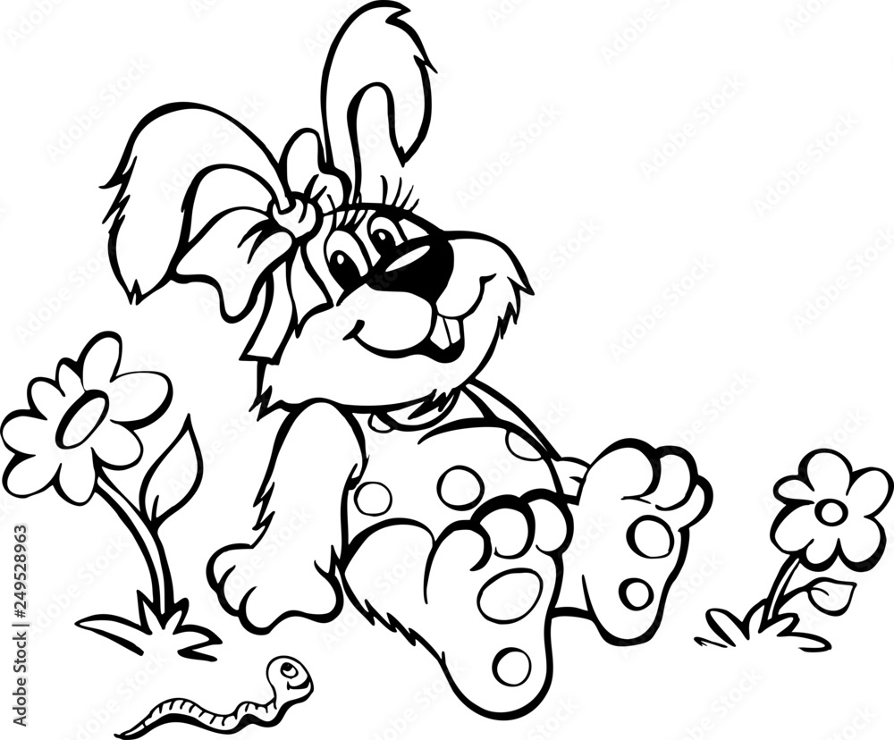 Fototapeta premium Najedzony królik na łące rysunek dla dzieci