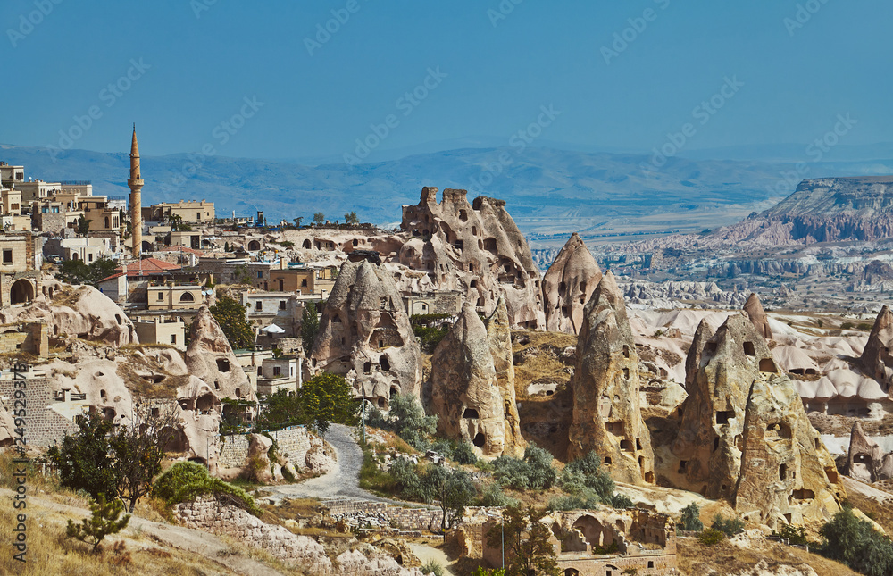 Views of Cappadocia volcanic kanyon cave houses in Turkey