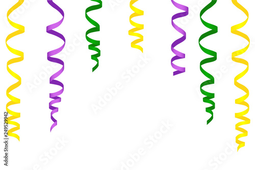 Mardi Gras greeting Bright Colorful serpentine Set isolated on white. Falling particles for Carnival, Mardi Gras, Holiday decoration.