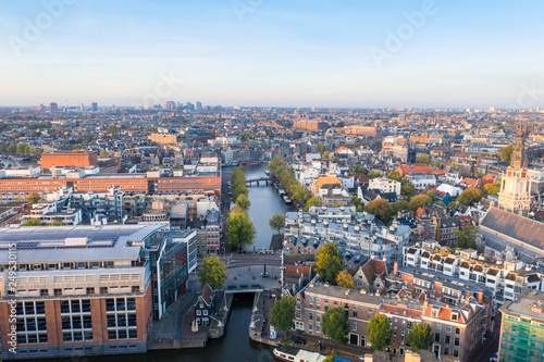 Panoramic aerial view of Amsterdam  Netherlands. View over historic part of Amsterdam
