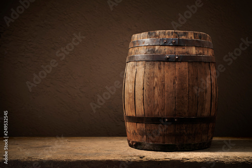 background of barrel and worn old table of wood