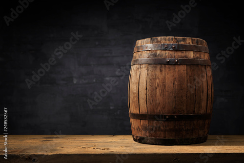 background of barrel and worn old table of wood