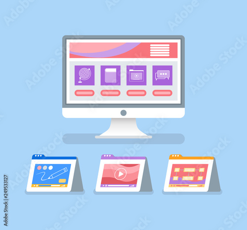 Wallpaper Mural Online education and courses with files isolated icons vector. Pencil for drawing on tablet screen monitor, publication for students. Material to exam Torontodigital.ca
