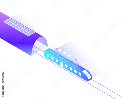 Train station, transport riding from tunnel isolated icon vector. Transportation isometric 3d, modern city connection, railway public vehicle for commuting