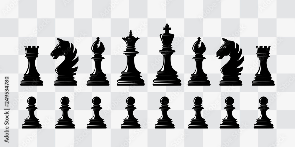 Chess Pieces Silhouette Set Stock Illustration - Illustration of