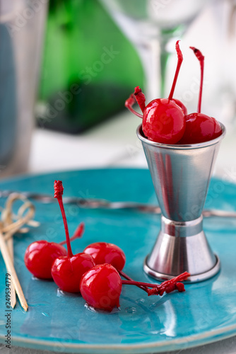 Maraschino, cocktail cherry close-up. photo