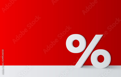 Red background with white percentage sign for sale or discount. photo