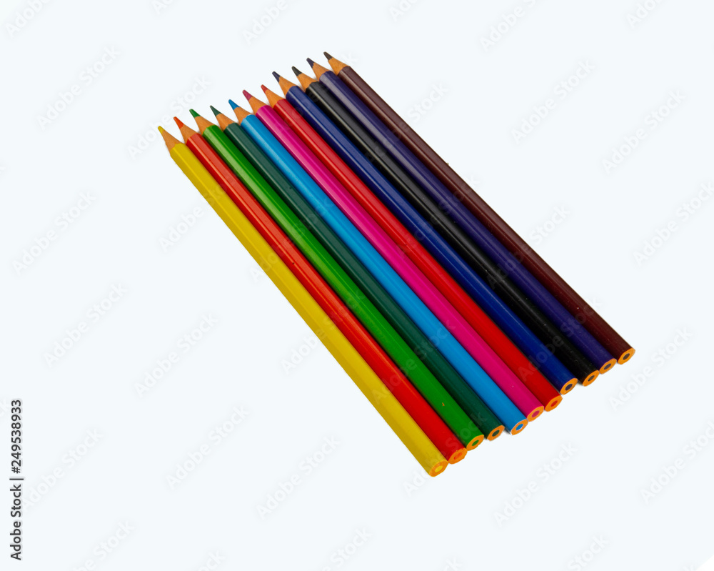 Group of colored pencils against a white background Group of colored pencils against a white background
