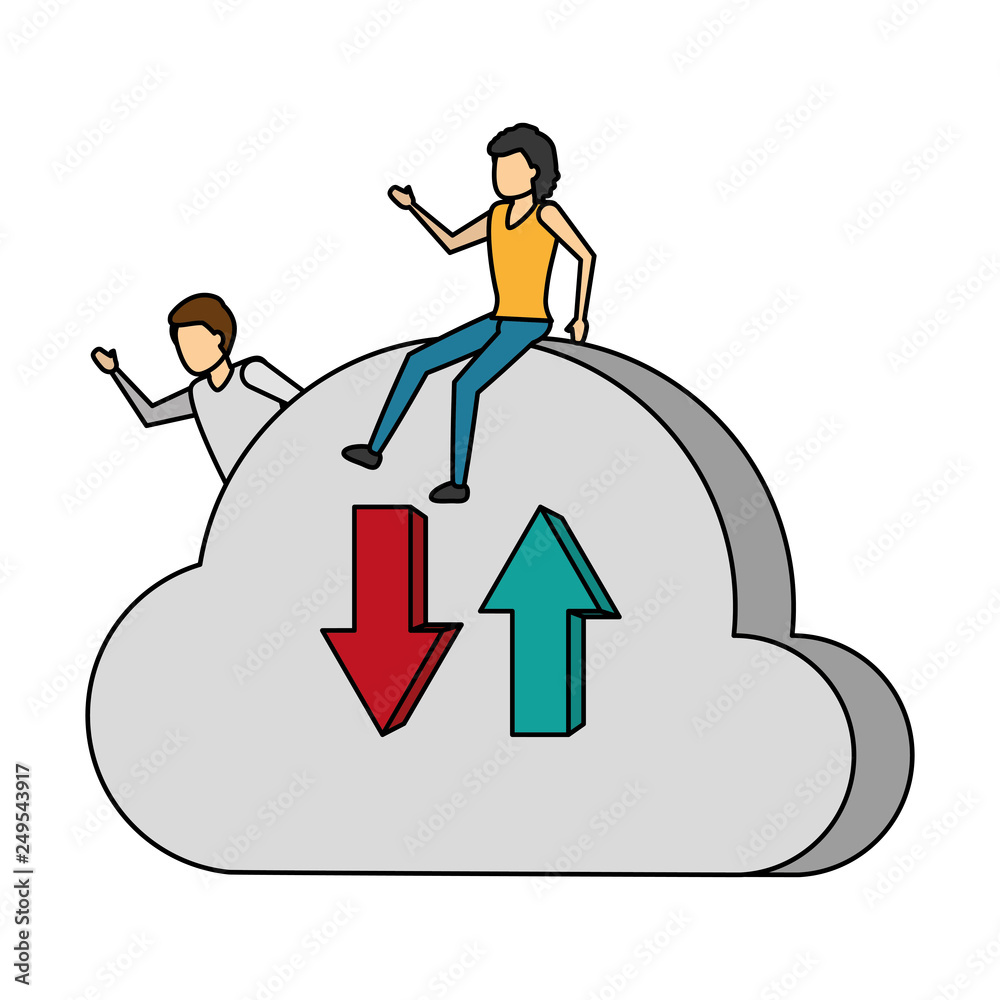 man and woman with cloud computing man and woman with cloud computing