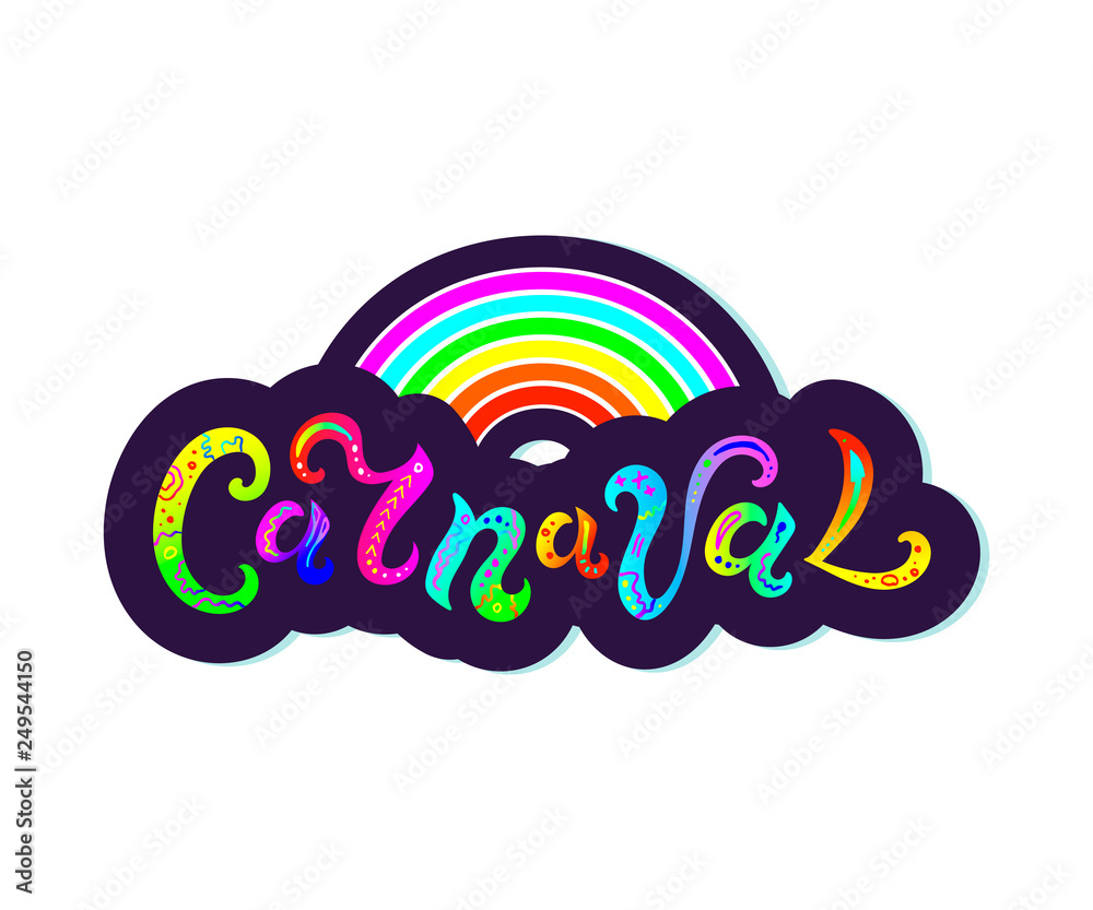 Carnaval text with rainbow as logotype, badge, patch and icon