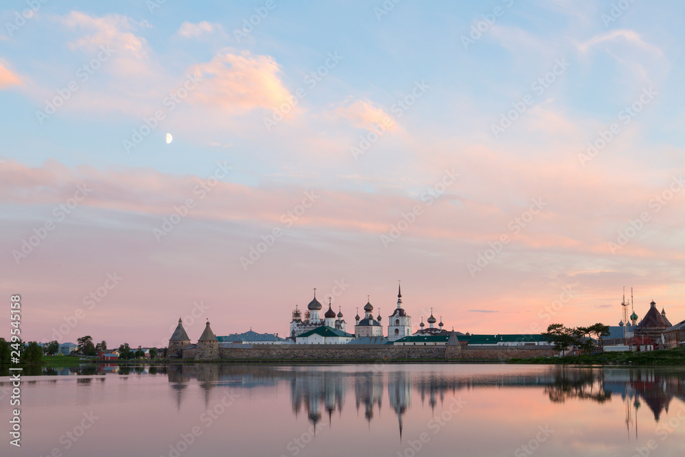 Fototapeta premium View of Solovetsky monastery in summer sunset