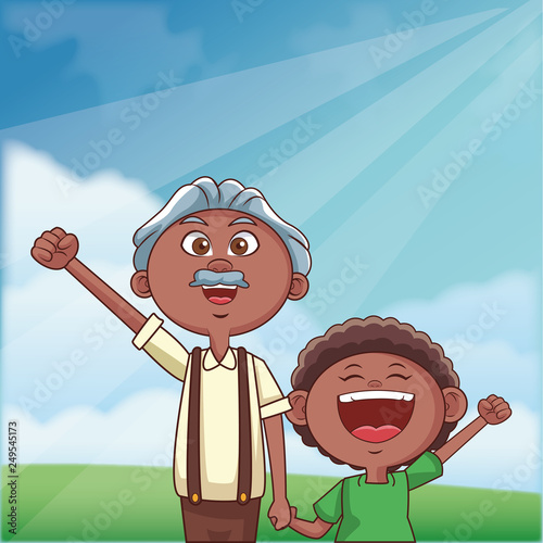 grandfather and grandson outdoors
