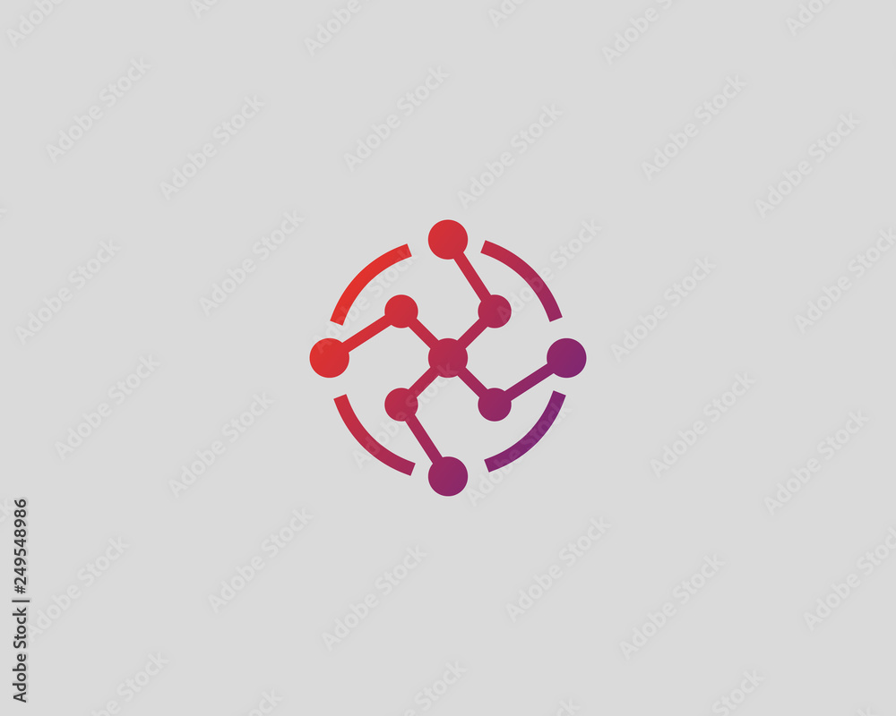 Social media network biotechnology molecule atom logotype. Team work  logistic structure vector logo Stock Vector | Adobe Stock