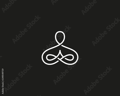 Abstract yoga human linear logo. Thread person flower balance logotype. Creative spa, guru vector mark.