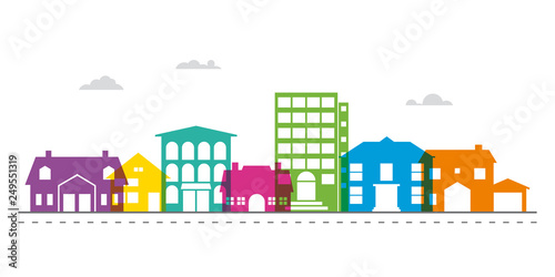 Small town main street neighborhood vector illustration photo