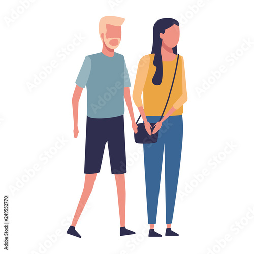 faceless couple walking together