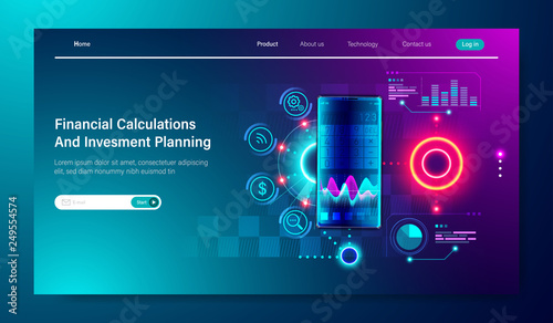 Financial Calculations,tax, income-outcome, statistic and business planning for investment with graph on smartphone concept for landing page template Vector.