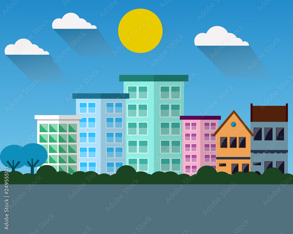 City vector on morning time vector design.