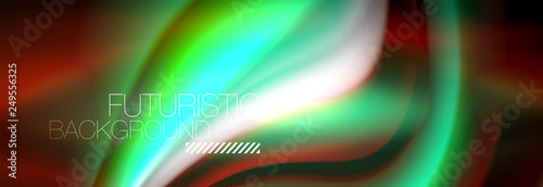 Fluid colors mixing glowing neon wave background, holographic texture