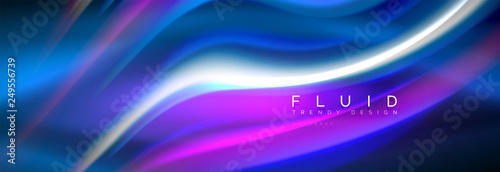 Fluid colors mixing glowing neon wave background, holographic texture