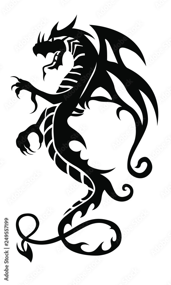 Black tribal dragon tattoo on white background. Vector illustration Black tribal dragon tattoo on white background. Vector illustration
