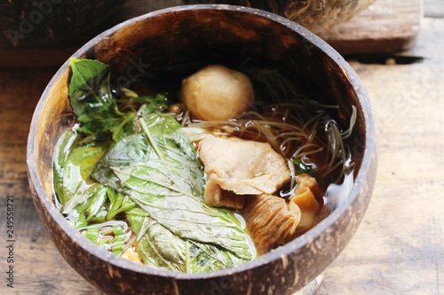 Pork noodle with vegetable and soup delicious