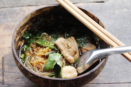 Pork noodle with vegetable and soup delicious