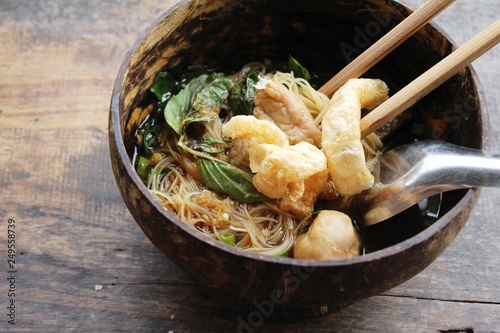 Pork noodle with vegetable and soup delicious