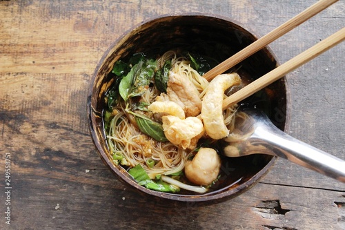 Pork noodle with vegetable and soup delicious